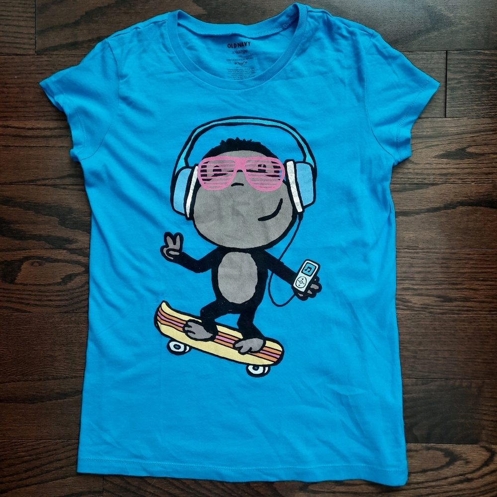 Old Navy Blue T-Shirt with Skating Monkey